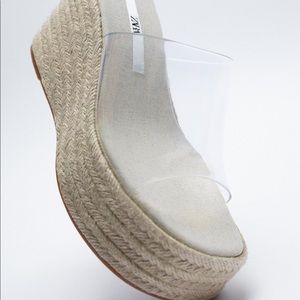 Zara Clear Jute Wedges Platforms Sandals